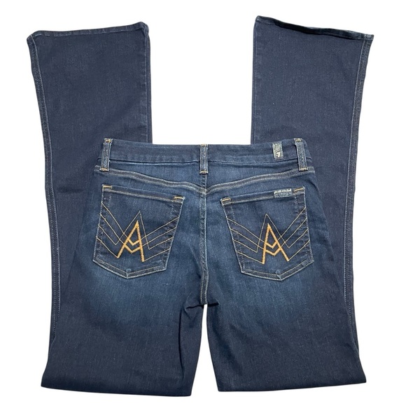 7 For All Mankind Women’s Flare Jeans Size 28 Dark Wash Embroidered Pockets - Picture 3 of 15